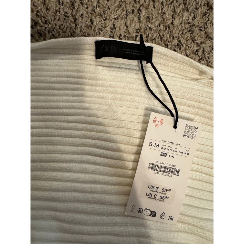 Zara White Ribbed Knit Batwing Shrug Cardigan Bolero Sweater SM 3471/103/250 NEW - Picture 3 of 3